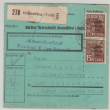SBZ, Allgem Ausg., 1948, Mi.- Nr.: 187 (4x, vs. + rs.) als MeF auf Paketkartenstammteil, von Brunndöbra nach Zwickau