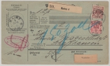 DR- Krone / Adler, 1899, Mi.- Nr.: 47, 48 (rs.) + 50, als MiF auf Auslandspaketkarte von Mainz nach Schaffhausen (CH)