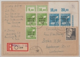 SBZ, Allgem Ausg., 1949, Mi.- Nrn.: 185 (3x, 2x mit OR) + 189 (2x mit OR), u.a. in MiF auf E.- Fernpostkarte, von Leipzig nach Berlin