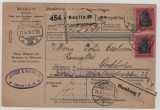 DR, Germania, 1919, Mi.- Nr.: 93 II a (2x) als MeF auf Paketkartenstammteil für ein Paket von Berlin nach Stockholm (SE), FA J.- L.!