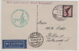 DR, 1930, DR- Mi.- Nr.: 382 als EF auf Zeppelinkarte zur Pommernfahrt, 1930, per Bordaufgabe nach Stettin