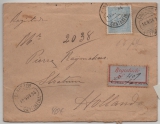 Portugal, 1894, 50 Rs. GS- Umschlag + 50 Rs. Zusatzfrankatur, gelaufen als R.- Auslandsbrief von Cantareia Stratum (NL)