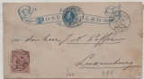 NL / Luxembburg, 1894, 5 Ct.- Kartenbrief- Umschlag + 7,5 Ct. Zusatzfrankatur, als Auslandsbrief von Maastricht nach Luxemburg