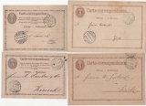 Schweiz, 1874 /75, (4x) 5 Rp.- GS- Karten, je mit Bahnpost- Abstempelungen (Bern- Romanshorn) nach Zürich