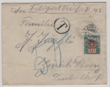 Schweiz, 1914, Feldpostbrief belegt mit 50 Rp. Nachporto- Taxe (sehr ungewöhnlich!) gelaufen nach Zürich