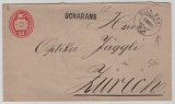 Schweiz, 1885, 10 Rp. GS- Umschlag, gelaufen als Fernbrief von Sils Dorf via Scharans (Stempel!) nach Zürich