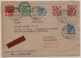 Bizone, 1948, Mi.- Nrn.: 49 II u.a. (aus I + II) in MiF auf Eilboten- Auslandsbrief von Köln- Bayenthal nach Basel (CH)