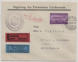 Lichtenstein, 1937, Mi.- Nr.: 150, als EF auf Auslands- Luftpost- Eilbotenbrief von Schaan nach Graz (A)