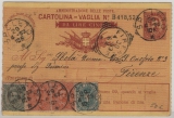 Italien, 1893, 10 Ct.- Postzahlkarten- GS- Stammteil + 90 Ct. Zusatzfrankatur für 1 Betrag von Spoleto nach Firenze