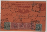 Italien, 1893, 10 Ct.- Postzahlkarten- GS- Stammteil + 80 Ct. Zusatzfrankatur für 1 Betrag von Ferara nach Torino