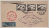 DR, 1930, Mi.- Nr.: 439 X (3x) als MeF auf Rundflugbrief von Friedrichshafen- via Südamerikafahrt nach St. Gallen (CH)
