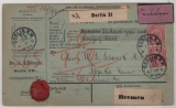 DR, Kaiserreich, 1891, Mi.- Nr.: 37e (2x) u.a. rs., als MiF auf NN- Paketkarte für 1 Paket von Berlin nach Topeka (USA) RR!