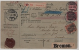 DR, Kaiserreich, 1900, Mi.- Nr.: 37 f, 59 + 62, als MiF auf Paketkarte für 1 Wert- Paket von Pforzheim nach New York (USA) RRR!