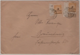 DR, Hochinflation, 1923, Mi.- Nr.: 327 (2x, 1x vom Sr mit Pl. Nr., 1x mit Er) als MeF auf Fernbrief von Stuhm nach Braunschweig