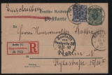 DR, Krone / Adler, 1897, 5 Pfg. GS + Mi.- Nr.: 48 als Zusatz auf Orts- Einschreiben Postkarte innerhalb von Berlin, gepr. Wiegand BPP!