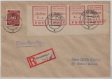 Lokalausgaben, D.- OST, 1946, Strausberg, Mi.- Nrn.: 34B- 37B (im 4er Str.), u.a. in MiF auf R.- Fernbrief von Strausberg nach Beuna