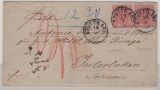 Württemberg, 1873, Mi.- Nr.: 38 (2x) als MeF auf Auslandsbrief von Stuttgart nach Interlacken (CH)