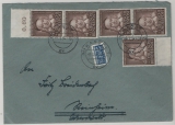 BRD, 1954, Mi. Nr.: 173 (5x) als MeF Fernbrief von Kassel nach Reinheim (?)