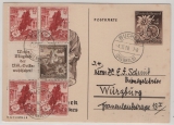 DR / III. Reich, 1938, 6 RPfg.- GS + Mi.- Nr.: S 250 + S 254 , als Zusatz, als Fernpostkarte von Buchen nach Würzburg