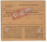 DR, 1874, Mi.- Nrn.: 12, 13, 18Ib, 18 (2)+ 22 als MiF auf Paketkartenstammteil, für ein Auslands- Wertpaket von Köln nach Paris