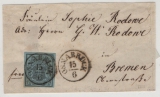 Hannover, ca. 1851, Mi.- Nr.: 1, als EF auf Fernbrief- Vorderseite von Osnabrück (netter Stempel!) nach Bremen