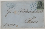 Hannover, 1855, Mi.- Nr.: 2 b , als EF auf Fernbrief von Bremen (netter Stempel!) nach Peine