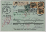 DR, Germania 1913, Mi.- Nrn.: 85I + 88I (3x) als MiF auf Auslandspaketkarte für 1 Paket von Waiblingen nach Zürich (CH)
