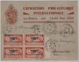 Frankreich, 1929, Mi.- Nr.: 239 (4x, im 4er- Block), als MeF auf Auslands- Einschreiben von Le Havre nach Monaco