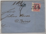 Hannover, ca. 1865, Mi.- Nr.: 23 (Randstück), als EF auf Fernbrief von Emden, Marke mit Sr. + Bahnpost Stempel!) nach Peine