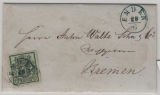 Hannover, ca. 1853, Mi.- Nr.: 2, als EF auf Fernbrief von Emden (netter Vorphila- Stempel!) nach Bremen