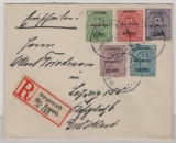 Eupen & Malmedy, 1920, Nrn.: 1A - 5A, in MiF, auf Einschreiben- Fernbrief von Hergenrath nach Leipzig