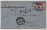 Brustschilder, 1873, Mi.- Nr.: 19 + 20 als MiF als R.- Fernbrief von Hamburg I. A. (Hufeisenstempel!) nach Eylau