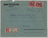 Danzig, 1923, Mi.- Nr.: 186 (2x) als MeF, auf Auslands- Einschreiben von Danzig nach Basel (CH)