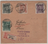 Marienwerder, 1920, Mi.- Nrn.: 1, 3, 4 + 8 als MiF auf Einschreiben- Fernbrief von Marienwerder nach Essen