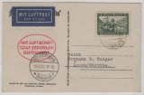 DR, 1930, Mi.- Nr.: 364 als EF auf Zeppelin- Luftpostkarte von Mannheim via Friedrichshafen nach Lorch, nette Postkarte