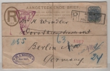 Süd- Afrika, 1901, 4 P.- GS- R.- Umschlag + 5,5 P. Zusatz (vs + rs.), gelaufen als Auslands-R.- Brief von Pretoria via London nach Berlin