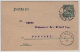 DOA, 1903, 4 Heller- GS- Karte (Mi.- Nr.: P 18) als Fernpostkarte (innerhalb von DOA) von Dar-es-Salam nach Pangani