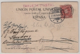 Spanien, 1905, 10 Ct. EF auf Bildpostkarte von ... via Paketbot nach Falmouth (GB.) nach Berlin und dann Allinge- Sandvig (DK)