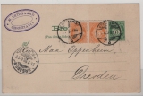 Norwegen, 1898, 5 Öre- GS- Karte + 2x 3 Öre als Zusatzfr., gelaufen als Auslandskarte von Kristiania nach Dresden