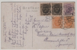 Schweden, 1913, 1 Öre (2x)+ 2 Öre (2x) + 4 Öre in MiF auf Auslands- Bildpostkarte von Helsingborg nach Berlin