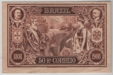 Brasilien, 1909, 50 Rs.- Bildpost- GS- Karte + 50 Rs. Zusatzfr., gelaufen als Aulandspostkarte von Douerte(?) nach Berlin (D)