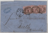 T + T, 1863, Mi.- Nr.: 32 (3x) als MeF auf Fernbrief von Mainz nach Fürth