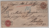AD, Preußen, ca. 1863, 3 Sg.- GS- Umschlag (Mi.- Nr.: U28 A) + 16 als Zusatz, auf Wertbrief von Ratzebuhr nach Berlin