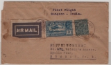 Indien / Burma, 1933, 3 Annas + 3 P. MiF Auf Erstflug- Auslandsbrief von Rangoon nach Bombay, via Delhi. Selten!