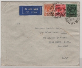 Malaya, 1947, 2 P., 8 P. + 50 P. als MiF auf Luftpost- Auslandsbrief von Singapore nach Freiburg (D.)