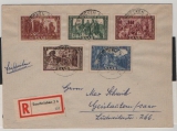 Saarland, 1950, Mi.- Nrn.: 299- 303 als Satz- MiF, gelaufen als Einschreiben- Fernbrief von Saarbrücken nach Geislautern
