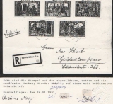 Saarland, 1950, Mi.- Nrn.: 299- 303 als Satz- MiF, gelaufen als Einschreiben- Fernbrief von Saarbrücken nach Geislautern