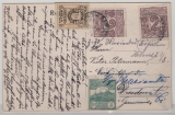 San Marino, 1911, 1 Ct., 2 Ct. (2x) + 5 Ct. in MiF auf Auslandspostkarte von Pre... nach Dresden weitergesandt nach ...