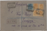 Spanien, 1918, 15Cs. (4x) + 25 Cs. als MiF auf R.- Fernbrief von Ondorroa nach Zaragoza