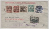 Spanien, Canarische Inseln, 1937, Canarias- Überdruck u.a. in MiF auf Luftpost- Auslandsbrief von Las Palmas nach Prisdorf